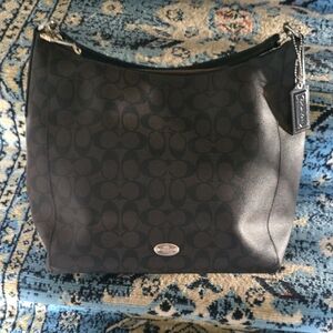 Coach Black Signature Canvas Shoulder Bag with Leather Trim